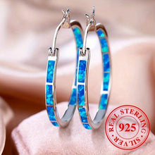 Load image into Gallery viewer, Pretty 925 Sterling Silver Hypoallergenic Hoop Earrings Embellished With Delicate Opal Bohemian Elegant Style - Shop &amp; Buy

