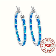 Load image into Gallery viewer, Pretty 925 Sterling Silver Hypoallergenic Hoop Earrings Embellished With Delicate Opal Bohemian Elegant Style - Shop &amp; Buy
