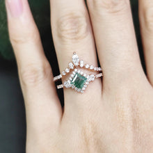 Load image into Gallery viewer, Princess Cut Moss Agate Engagement Ring Set Vintage 925 Sterling Silver Curved Wedding Band Ring For Bridal Gift - Shop &amp; Buy
