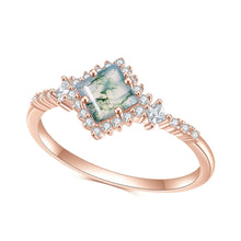 Load image into Gallery viewer, Princess Cut Moss Agate Engagement Ring Set Vintage 925 Sterling Silver Curved Wedding Band Ring For Bridal Gift - Shop &amp; Buy
