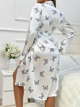 Load image into Gallery viewer, Printed Butterfly Pattern Nightgown, Deep V Long Sleeve Sleep Robe With Belt, Womens Sexy Lingerie &amp; Underwear - Shop &amp; Buy
