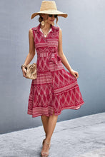 Load image into Gallery viewer, Printed Button Front Tie-Waist Sleeveless Collared Dress - Shop &amp; Buy