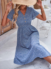 Load image into Gallery viewer, Printed Decorative Button Flutter Sleeve Dress - Shop &amp; Buy