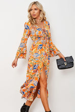 Load image into Gallery viewer, Printed Layered Flare Sleeve Split Tied Dress - Shop &amp; Buy