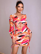 Load image into Gallery viewer, Printed Open Back Cutout Drawstring Mini Dress - Shop &amp; Buy