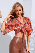 Load image into Gallery viewer, Printed Tie Front Cropped Dolman Sleeve Blouse - Shop &amp; Buy
