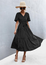 Load image into Gallery viewer, Printed V-Neck Flutter Sleeve Belted Dress - Shop &amp; Buy