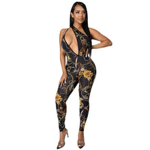 Load image into Gallery viewer, Prowow Black Women Jumpsuits Fashion Print Skew Collar One Piece Romper for Lady Backless Hollow Out Sexy Summer Slim Outfits - Shop &amp; Buy
