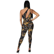 Load image into Gallery viewer, Prowow Black Women Jumpsuits Fashion Print Skew Collar One Piece Romper for Lady Backless Hollow Out Sexy Summer Slim Outfits - Shop &amp; Buy
