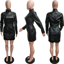 Load image into Gallery viewer, Prowow Black Women Mini Dress Fashion Pu Leather Long Sleeve Spring Female Outfits Turtleneck Slim Fit Party Nightclub Wear - Shop &amp; Buy
