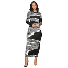 Load image into Gallery viewer, Prowow Casual Women Maxi Dress Long Sleeve Ribbed Slim Fit Bodycons Outfits Print O-neck Fall Winter Basic Female Clothing - Shop &amp; Buy
