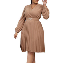 Load image into Gallery viewer, Prowow Elegant Office Lady Dress Solid Color V-neck Long Sleeve Spring Summer Women Clothing Slim Fit A-line Dresses - Shop &amp; Buy
