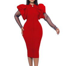 Load image into Gallery viewer, Prowow Elegant Office Lady OL Outfits Mesh Dot Sleeve Patchwork Slim Fit Dresses for Women Zipper Solid Color Female Clothing - Shop &amp; Buy
