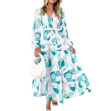 Load image into Gallery viewer, Prowow Elegant Print Women Beach Dress Long Sleeve V-neck Chiffon Maxi Dresses for Party 2023 New Slim Fit Holiday Clothing - Shop &amp; Buy