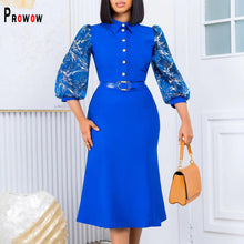 Load image into Gallery viewer, Prowow Elegant Women Dress Print Sleeve Slim Fit Clothing with Belt Single Breasted Office Lady Outfits - Shop &amp; Buy
