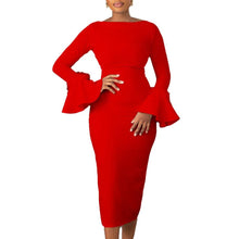 Load image into Gallery viewer, Prowow Elegant Women Maxi Dress Long Flare Sleeve Solid Color Bodycons Office Lady Outfits High Waisted Female Clothing - Shop &amp; Buy

