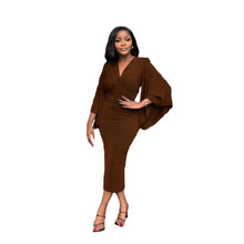 Load image into Gallery viewer, Prowow Elegant Women Maxi Dress V-neck Slim Fit Long Batwing Sleeve Bodycon Outfit Solid Color Evening Party Office Lady Clothes - Shop &amp; Buy
