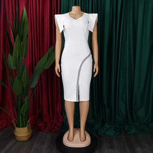 Load image into Gallery viewer, Prowow Elegant Women Midi Dress Hem Slit Slim Fit Female Clothing Short-sleeve Summer Zipper Bodycons Outfits - Shop &amp; Buy
