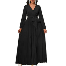 Load image into Gallery viewer, Prowow Elegant Women&#39;s Maxi Dress Long Sleeve V-neck High Waisted Female Clothing with Belt Solid Color Outfits - Shop &amp; Buy
