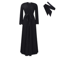 Load image into Gallery viewer, Prowow Elegant Women&#39;s Maxi Dress Long Sleeve V-neck High Waisted Female Clothing with Belt Solid Color Outfits - Shop &amp; Buy
