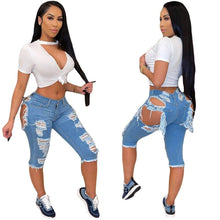 Load image into Gallery viewer, Prowow Fashion Hole Women Knee Length Jeans High Waist Ripped Streetwear Bottoms 2023 New Summer Skinny Trousers Clothing - Shop &amp; Buy
