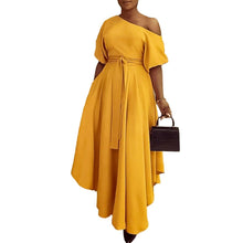 Load image into Gallery viewer, Prowow Fashion One Shoulder Women Maxi Dress Hig Waisted Big Hemline Solid Color Female Clothing 2024 New Design Outfits - Shop &amp; Buy
