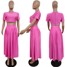 Load image into Gallery viewer, Prowow Fashion Two Piece Suits Short-sleeved Crop Tops Maxi Split Skirts Solid Color Matching Outfits Women Clothing Set - Shop &amp; Buy
