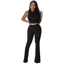 Load image into Gallery viewer, Prowow Fashion Two Piece Women Set Cropped Sleeveless Tops Flare Pant Summer Clothing Suits Solid Color Slim Fit Female Outfits - Shop &amp; Buy