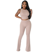 Load image into Gallery viewer, Prowow Fashion Two Piece Women Set Cropped Sleeveless Tops Flare Pant Summer Clothing Suits Solid Color Slim Fit Female Outfits - Shop &amp; Buy