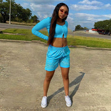 Load image into Gallery viewer, Prowow Fashion Two Piece Women Tracksuits Cropped Tops Print Shorts Summer Clothing Set Solid Color Female Sporty Suits - Shop &amp; Buy
