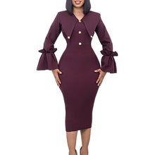 Load image into Gallery viewer, Prowow Fashion Women Midi Dress Long Sleeve Solid Color Slim Fit Female Office Lady Clothing Split Hemline Outfits - Shop &amp; Buy
