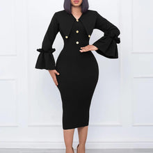 Load image into Gallery viewer, Prowow Fashion Women Midi Dress Long Sleeve Solid Color Slim Fit Female Office Lady Clothing Split Hemline Outfits - Shop &amp; Buy
