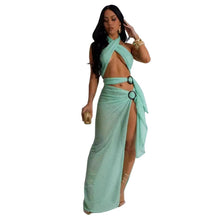 Load image into Gallery viewer, Prowow New Design Women Beach Outfits Green Color Sexy Two Piece Clothing Set Halter Tops Skirts Summer Female Clothing - Shop &amp; Buy
