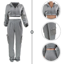 Load image into Gallery viewer, Prowow Plus Velvet Fall Winter Women Tracksuits Zipper Hooded Cropped Sweatshirts Pant Two Piece Sport Suits Female Clothing Set - Shop &amp; Buy
