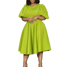 Load image into Gallery viewer, Prowow Puff Sleeve Summer Women Dress Solid Color O-neck Zipper Female Clothing High Waisted A-line Slim Fit Outfits - Shop &amp; Buy
