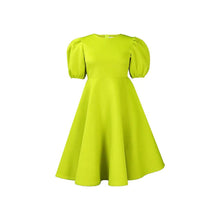 Load image into Gallery viewer, Prowow Puff Sleeve Summer Women Dress Solid Color O-neck Zipper Female Clothing High Waisted A-line Slim Fit Outfits - Shop &amp; Buy
