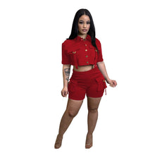 Load image into Gallery viewer, Prowow Safari Style Women Clothing Set Short-sleeved Cropped Tops Shorts Two Piece Suits 2023 New Summer Slim Fit Tracksuits - Shop &amp; Buy