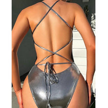 Load image into Gallery viewer, Prowow Sexy Backless Women Bikini One-piece Bathing Swimming Bodysuits Glossy Slivery Female Swimsuits Beach Outfits Wear - Shop &amp; Buy
