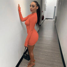 Load image into Gallery viewer, Prowow Sexy Bodycon Dress Long Sleeve Zipper Collar Mini Dresses for Women New Solid Color Skinny Streetwear Outfits - Shop &amp; Buy
