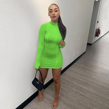 Load image into Gallery viewer, Prowow Sexy Bodycon Dress Long Sleeve Zipper Collar Mini Dresses for Women New Solid Color Skinny Streetwear Outfits - Shop &amp; Buy
