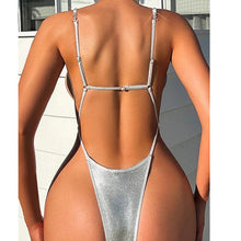 Load image into Gallery viewer, Prowow Sexy Glossy Slivery Women Bikini One-piece Bathing Bodysuits Backless Adjustable Summer Holiday Beach Swimsuits Wear - Shop &amp; Buy
