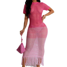Load image into Gallery viewer, Prowow Sexy Pink Bodycons Outfits Short-sleeved Crochet Knitted Hollow Out Women Beach Dress - Shop &amp; Buy
