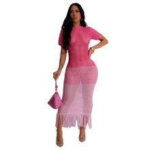 Load image into Gallery viewer, Prowow Sexy Pink Bodycons Outfits Short-sleeved Crochet Knitted Hollow Out Women Beach Dress - Shop &amp; Buy
