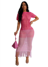 Load image into Gallery viewer, Prowow Sexy Pink Bodycons Outfits Short-sleeved Crochet Knitted Hollow Out Women Beach Dress - Shop &amp; Buy
