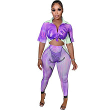 Load image into Gallery viewer, Prowow Sexy Print Women Clothing Set Cropped Short Sleeve Tops Pant Two Piece Fashion Streetwear Suits Bodycon Outfits - Shop &amp; Buy

