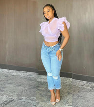 Load image into Gallery viewer, Prowow Sexy Sheer Mesh Women Shirts Ruffle Sleeve Sweet Summer Lady Crop Tops Clothes 2024 New Design Female Blouses - Shop &amp; Buy
