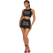 Load image into Gallery viewer, Prowow Sexy Two Piece Women Sporty Suits Crop Tops Skirts Summer Clothing Diamond Letter Skinny Female Tracksuit Fitness Outfit - Shop &amp; Buy
