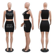 Load image into Gallery viewer, Prowow Sexy Two Piece Women Sporty Suits Crop Tops Skirts Summer Clothing Diamond Letter Skinny Female Tracksuit Fitness Outfit - Shop &amp; Buy
