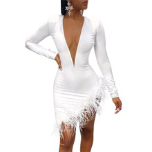 Load image into Gallery viewer, Prowow Sexy V-neck Women Dress Feather Stitching Evening Party Nightclub Wear Long Sleeve Spring Fall Lady Bodycon Outfits - Shop &amp; Buy
