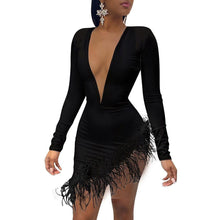 Load image into Gallery viewer, Prowow Sexy V-neck Women Dress Feather Stitching Evening Party Nightclub Wear Long Sleeve Spring Fall Lady Bodycon Outfits - Shop &amp; Buy
